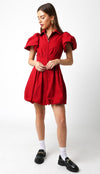 Red Bubble Sleeve Front Zip Dress