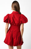 Red Bubble Sleeve Front Zip Dress
