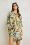 Green And Blue Collared Mini Shirt Dress