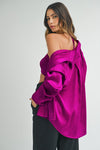 Magenta Satin Bralette and Button Down Set