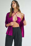Magenta Satin Bralette and Button Down Set