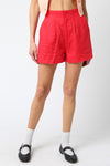 Red Linen Shorts Comfortable Elastic Waist