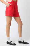 Red Linen Shorts Comfortable Elastic Waist
