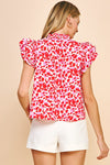 Red Floral Print Ruffled Sleeved Top