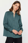 Forest Green Ruffled Button Down Shirt