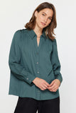 Forest Green Ruffled Button Down Shirt
