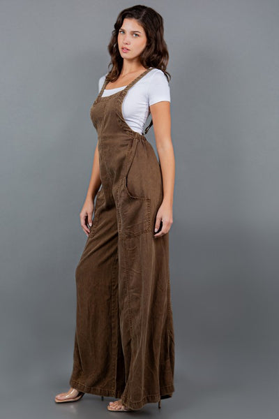 Brown Colored Wide Leg Overall Jumpsuit
