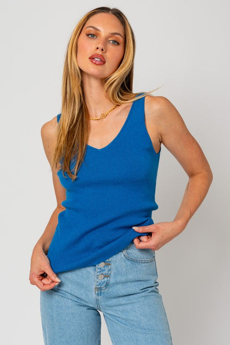 Smokey Blue Colored Distressed Mineral Washed Tank Top