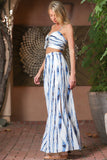 White and Blue Printed Bra Top Skirt Set