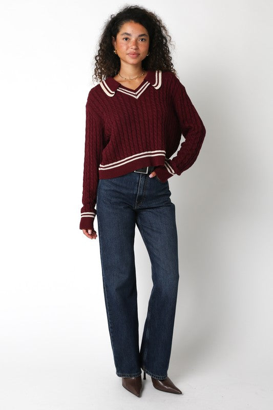 Burgundy and Ivory Detailed Sweater