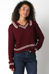 Burgundy and Ivory Detailed Sweater