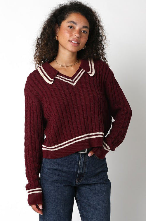 Burgundy and Ivory Detailed Sweater