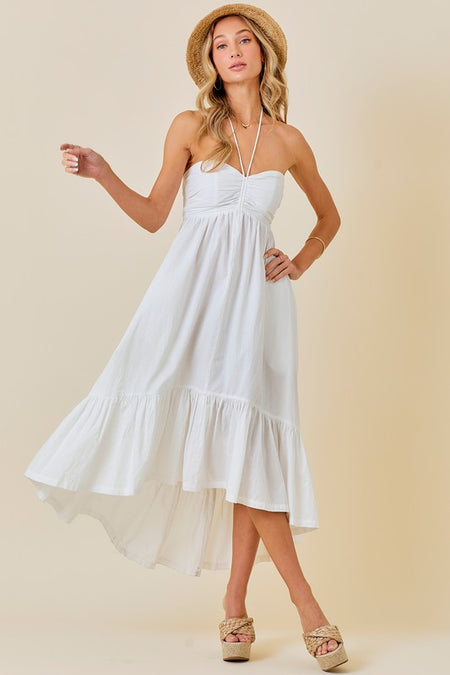 Off White Colored V Neck Flutter Sleeve Maxi Dress