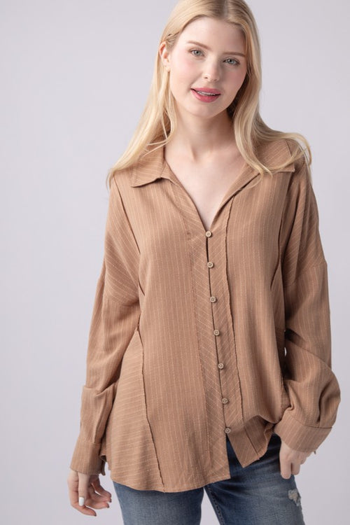 Oversized Taupe Striped Linen Shirt