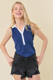 Navy and White Collared Henley Tank