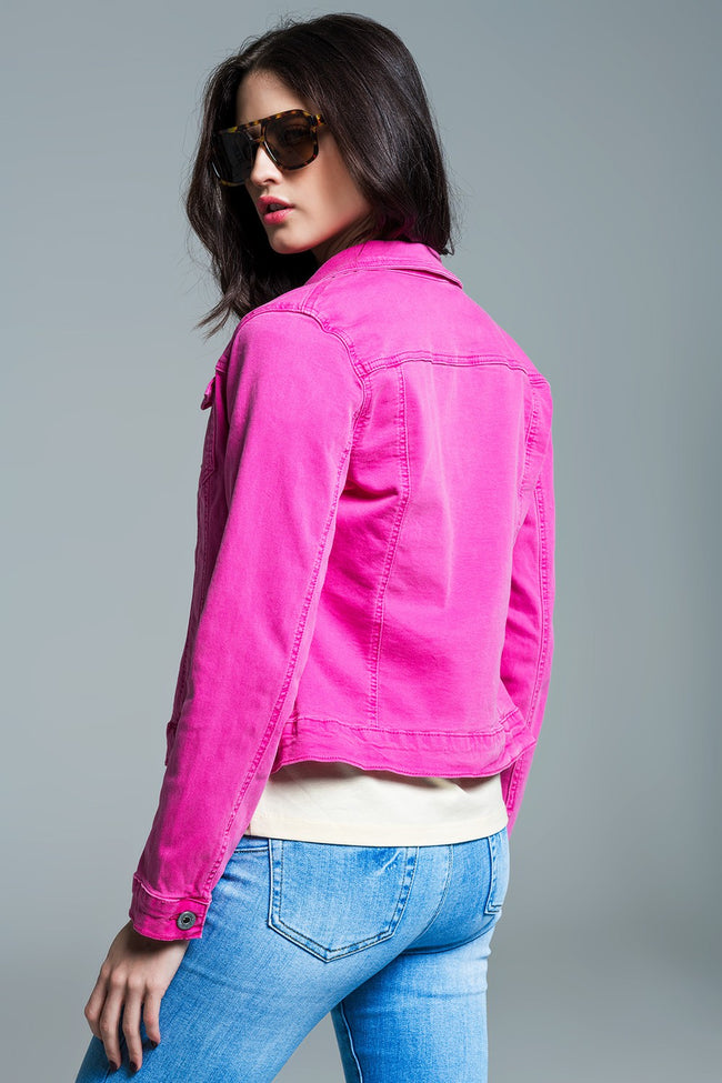 Pink Denim Jacket with Pockets