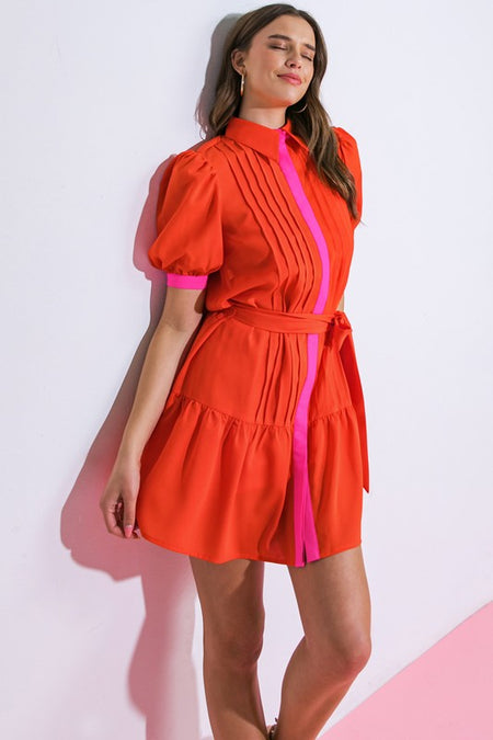Fuchsia Colored Satin Flare Halter Dress
