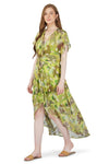 Green Jungle Print Wrap Dress