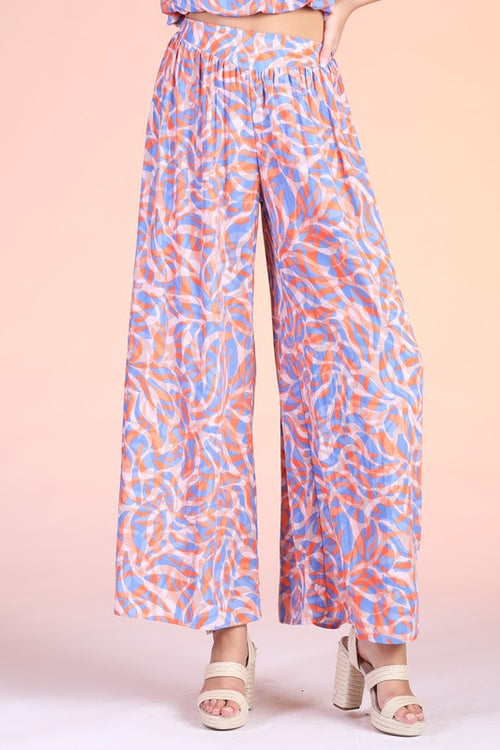 Blue and Orange Multi Print Wide Leg Swing Pants