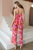 Pink Colored Enchanted Petals Cascade Strapless Jumpsuit