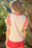 Taupe Colored Multi Print Short Sleeve Knit Top