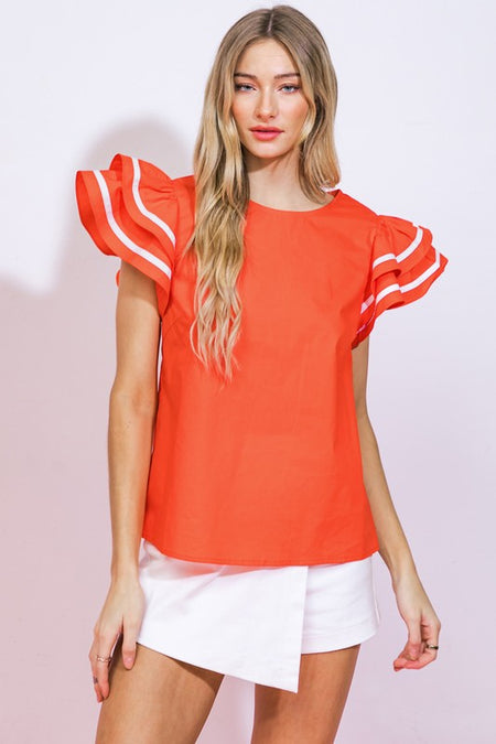 Hot Pink Colored Flutter Sleeve Tunic Top