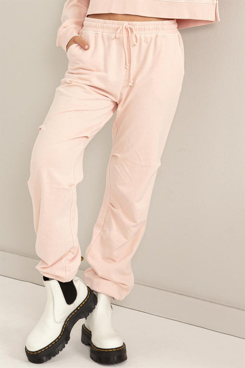 Dusty Pink Colored High Waisted Pleated Drawstring Pants