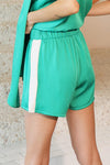 Green Colored Washed Poly Silk Contrast Band Shorts