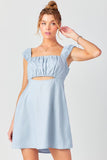 Baby Blue Colored Tie Back Mini Dress