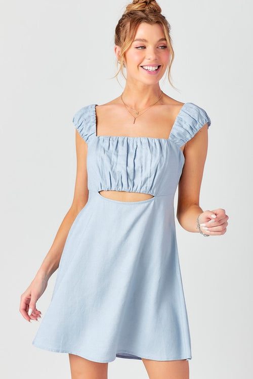 Baby Blue Colored Tie Back Mini Dress