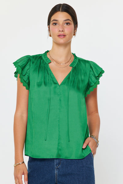 Green Ruffled Sleeve Top