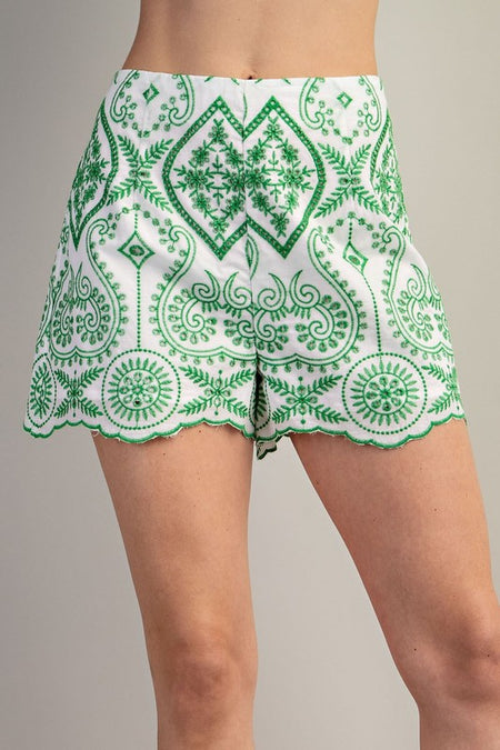 White Colored Floral Print Textured Shorts