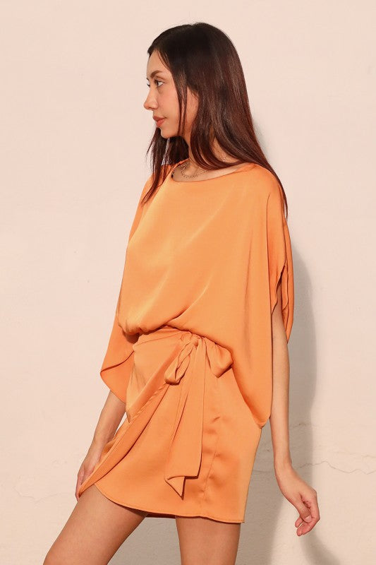 Pumpkin Boat Neck Wrap Dress