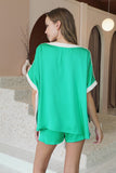 Green Colored Washed Poly Silk Contrast Band Top