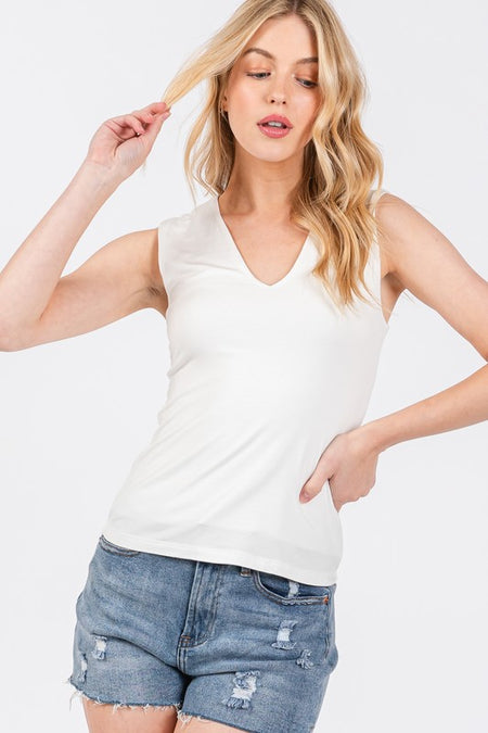 Mocha Sleeveless Round Neck Metallic Knit Top