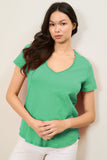 Jade Cotton Slub Detailed V Neck T-Shirt