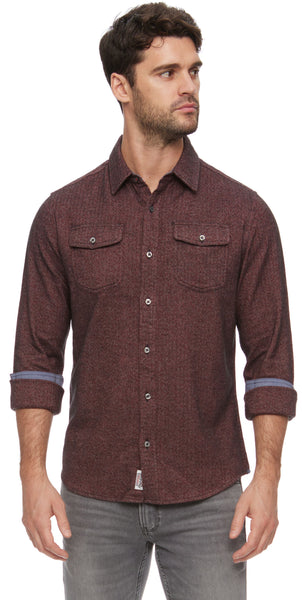 Maroon Colored Solid Stretch Flannel Button Up