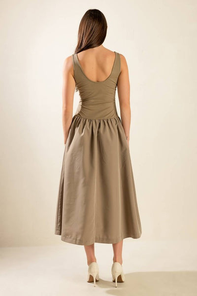 Taupe Bodice Midi Dress