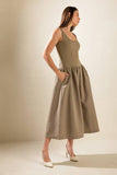 Taupe Bodice Midi Dress