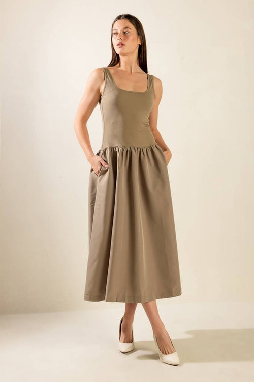 Taupe Bodice Midi Dress