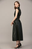 Black Smocked Waist Leather Zip Dress