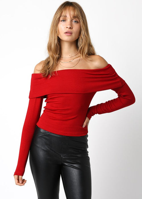 Red Off Shoulder Long Sleeve Top