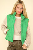 Kelly Green Solid Puffer Padded Warm Vest