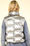 Silver Metallic Zip Up Puffer Jacket