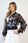 Black Petal Mesh Bomber Jacket