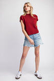 Maroon Short Sleeve Sweater Top with Pocket