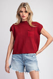 Maroon Short Sleeve Sweater Top with Pocket