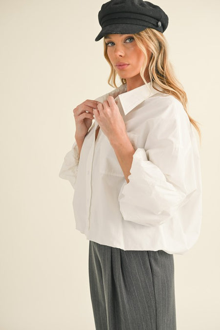 Ivory Woven Top With Lantern Sleeve