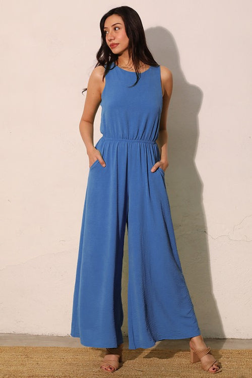 Blue Matte Sleeveless Bubble Jumpsuit