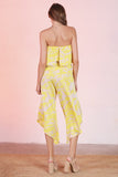 Yellow Ocean Wave Print Slanted Strapless Jumpsuit
